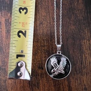 Silver and Black Eagle Pendant Necklace N106